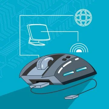 Mouse device computer with set icons Illustrazione stock