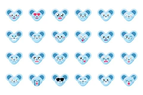 Mouse face flat vector emoticons set Illustrazione stock