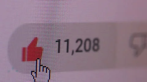 Mouse Finger Cursor Clicking "Like" Button. Close Up. Stock Footage 233510230