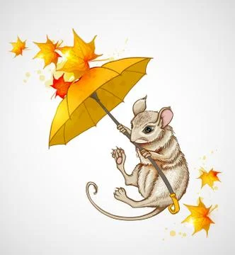 Mouse flying under the umbrella Stock Illustration