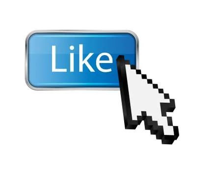 Mouse hand cursor on like button illustration Ilustração Stock