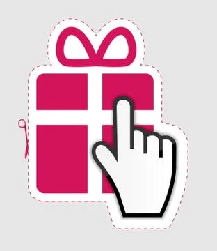 Mouse hand cursor on gift sticker label Illustrazione stock