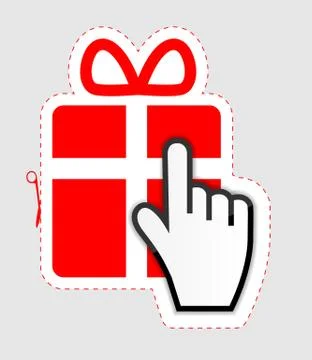 Mouse hand cursor on gift sticker label illustration Illustrazione stock