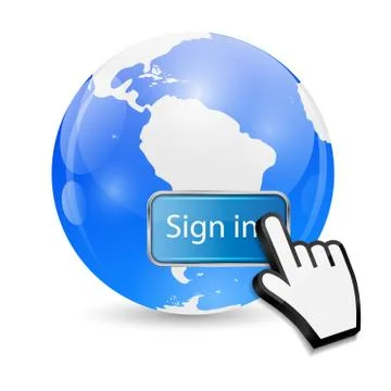 Mouse Hand Cursor on Sign In Button and Globe Illustrazione stock
