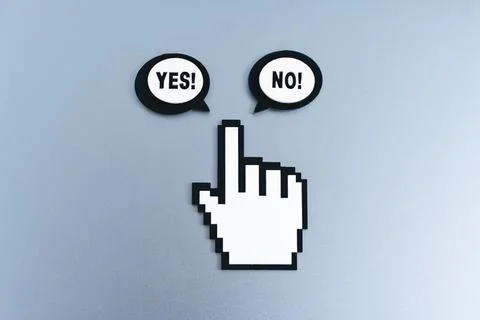 Mouse Hand Cursor with Yes and No Icons for Selection Stockfoto's