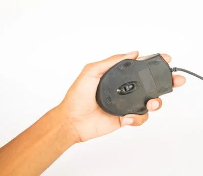 Mouse on hand white isolated Stock Photos
