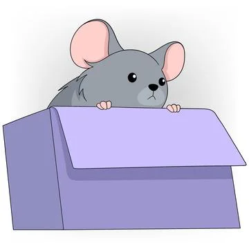 The mouse is hiding in a cardboard box Stock Illustration