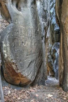 Mouse Hole - the narrow path between the rocks in Bohemian Paradise Stock Photos