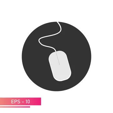 Mouse, icon in a black circle with a wire. On a white background. Devices for 스톡 일러스트