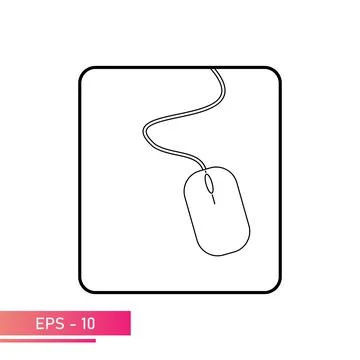 Mouse, icon in a black square with rounded corners with a wire. Linear design Stock Illustration