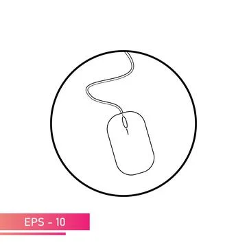 Mouse, icon in a circle with a wire. Linear design. On a white background 스톡 일러스트