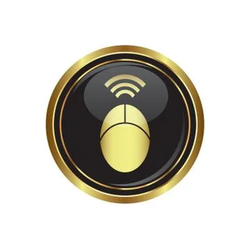 Mouse icon round gold button Stock Illustration
