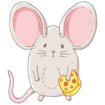 Mouse icon. Vector illustration of a cute little mouse with big ears. Hand dr Stock Illustration