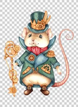 Mouse king nutcracker steampunk style watercolor Stock Illustration