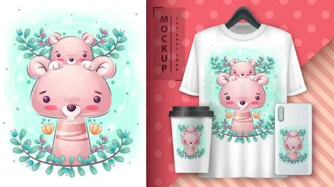 Mouse in leaf poster and merchandising. Stock Illustration