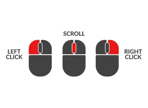 Mouse left and right button click demonstration set for tutorial. Active mous Illustrazione stock