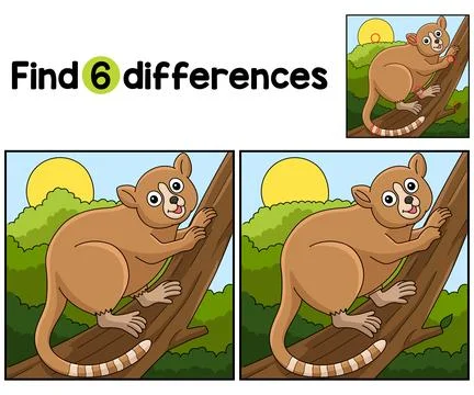 Mouse Lemur Animal Find The Differences Stock Illustration