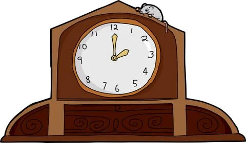 Mouse on Mantle Clock Stock Illustration