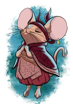 Mouse monk doing magic in loose clothes Stock Illustration