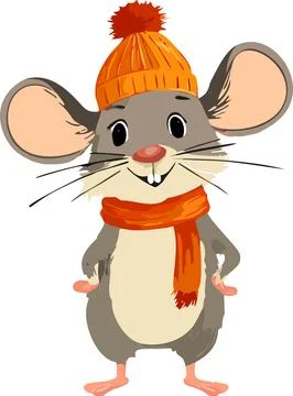 Mouse in an orange hat and scarf Stock Illustration