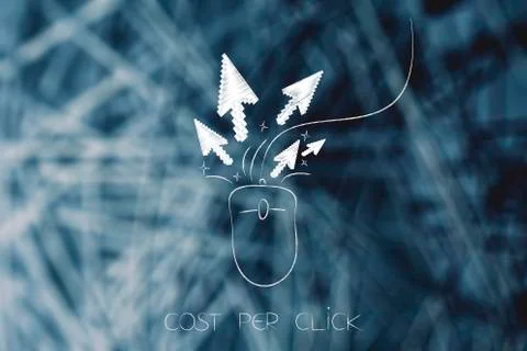 Mouse with pointer arrows, cost per click Illustrazione stock