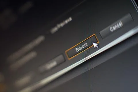 Mouse pointer clicking on a export button in editing software Foto stock