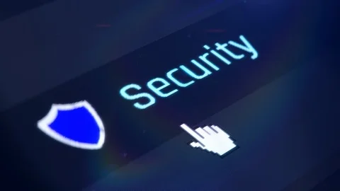 Mouse pointer clicking on security button, safety, privacy protection, settings Stock Footage 117228681