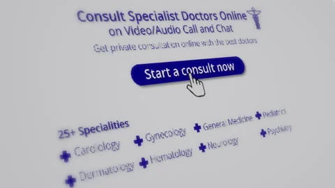The mouse pointer clicks on the button start a medic consult online. Stock Footage 271307636