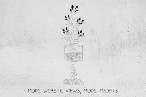 Mouse pointer clicks processed into coins, internet profits Stock Illustration