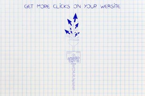 Mouse pointer clicks processed into Success, internet fame Stock Illustration