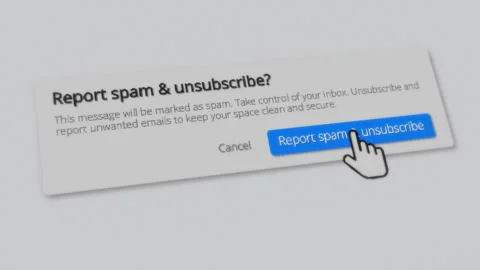 The mouse pointer clicks the report spam and unsubscribe button Stock Footage 271306519