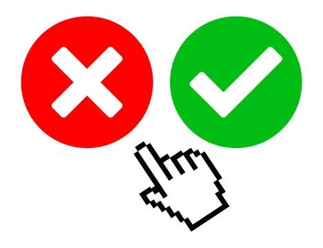 Mouse pointer hand choosing between agree and disagree answer buttons, vector Illustrazione stock