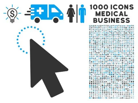 Mouse Pointer Icon with 1000 Medical Business Symbols 스톡 일러스트