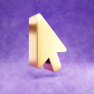Mouse pointer icon. Gold glossy Mouse pointer symbol isolated on violet velvet Stock Illustration