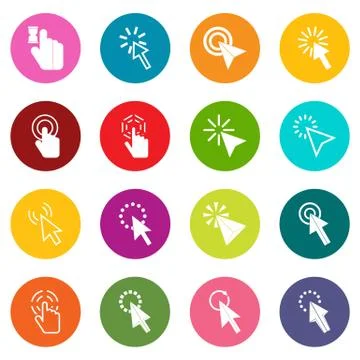 Mouse pointer icons many colors set 스톡 일러스트
