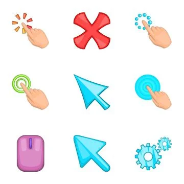 Mouse pointer icons set, cartoon style 库存插图