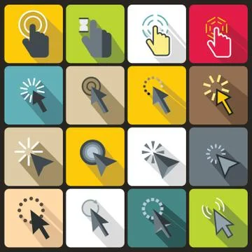 Mouse pointer icons set, flat style Stock Illustration