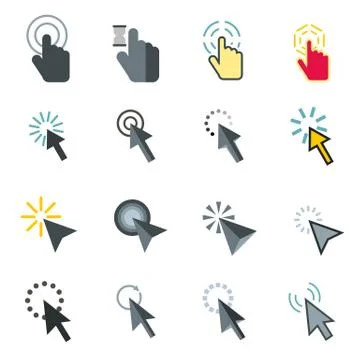 Mouse pointer icons set, flat style Stock Illustration