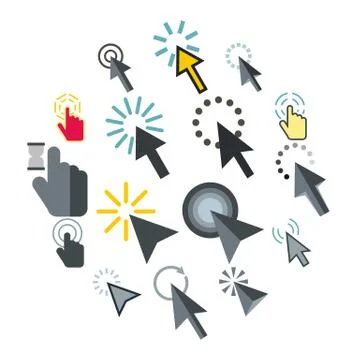 Mouse pointer icons set, flat style Stock Illustration