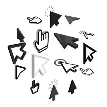 Mouse pointer icons set, isometric 3d style Stock Illustration