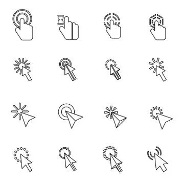 Mouse pointer icons set, thin line style Stockillustratie