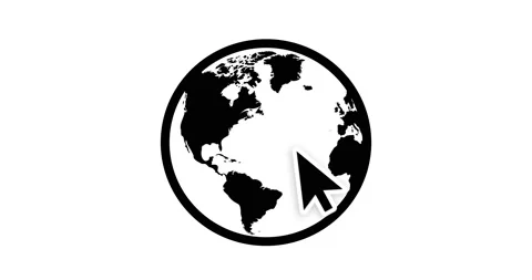 Mouse pointer pointing on an animated black and white moving earth globe with Stock Footage 160547433