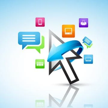 Mouse pointer with social media icons Stock Illustration