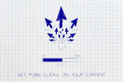 Mouse pointers spreading and loading bar below, get more clicks 库存插图