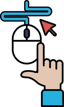 A mouse is pointing to a button with a red arrow Stockillustratie