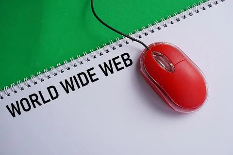Mouse with printed notes WORLD WIDE WEB. World Internet Day concept Stock Photos
