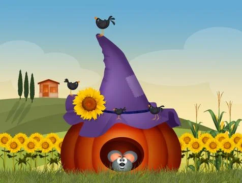 Mouse in the pumpkin Stock Illustration