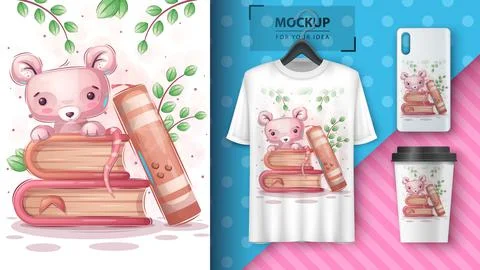 Mouse read book poster and merchandising. Stock Illustration