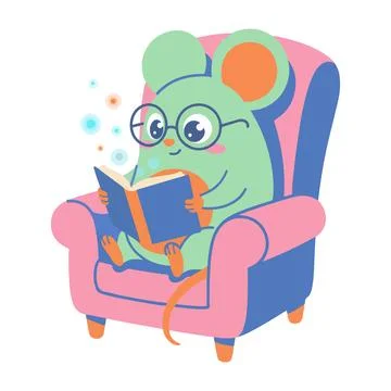 Mouse Reading in Armchair Stock Illustration