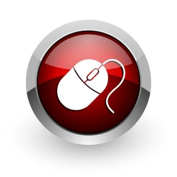 Mouse red circle web glossy icon. 库存插图